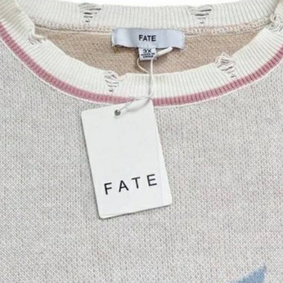 FATE Colorful Lighting Bolt Distressed Knit Sweater with matching mask 2X - Picture 6 of 10